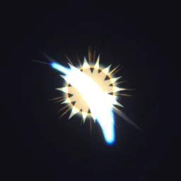 Slash Attack Hit: A slash attack hit for action RPGs and fighting games: a steel crescent sweeps through the target, an amber starburst and ring pop, a cut line splits apart, and sparks and shards fly the way the blade went.
