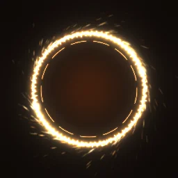 Anel de Portal com Faíscas: Efeito de anel de portal com faíscas para jogos 2D: um anel de faíscas laranjas gira e crepita enquanto arcos brilhantes percorrem seu contorno e faíscas voam para fora.