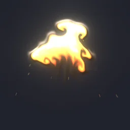 Rolling Fireball Explosion: Fireball explosion effect for 2D games: a flash and a blast of rolling flame that lifts and darkens into billowing smoke, with sparks and burning debris.