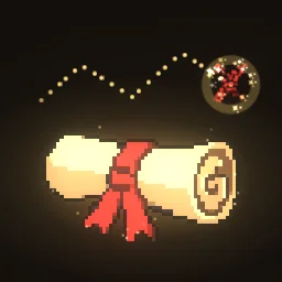 Map Reveal: Map reveal for a treasure map sprite: gold light leaks from the scroll, a dotted route draws itself across the screen hop by hop and stamps a red X with a ring and sparkles.