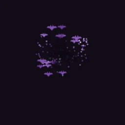 Bat Swarm Split: Bat swarm split for a bat sprite: it bursts apart in shadow smoke into a flock of small bats that scatter, wheel around and pour back together into one.