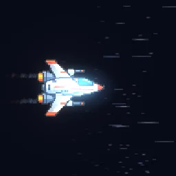 Warp Jump: Warp jump for a spaceship sprite: the engines roar and a charge glows, the ship stretches and vanishes into hyperspace streaks, then snaps back in with a flash.