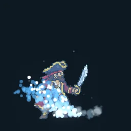 Wave Crash: Wave crash for a pirate sprite: a wave bursts up from the deck and soaks the captain, foam boils at his boots, sea spray hangs in the air and water drips off him into spreading ripples.