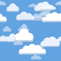 Nuvens à deriva: Loop de nuvens à deriva para céus com parallax: nuvens estilizadas em três camadas de profundidade deslizam em velocidades próprias, brancas por cima e com partes inferiores sombreadas suavemente.