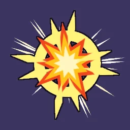 Impacto de anime em 2s: Impacto de anime animado em 2s: cada desenho é mantido por dois frames a 24 fps, das linhas de foco da preparação até um frame de impacto invertido, uma explosão fervilhante, um anel e faíscas cujo movimento suavizado é amostrado em 2s.