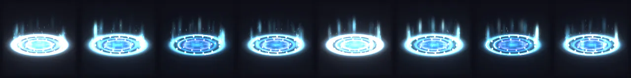 Energy Circle at 8 moments, from 0 s to 2.1 s