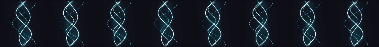 Energy Strands Beam at 8 moments, from 0 s to 1.75 s