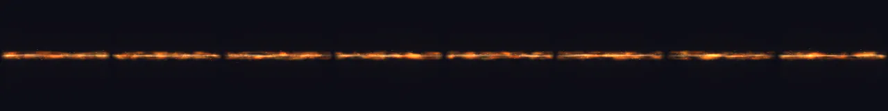 Fire Stream Beam at 8 moments, from 0 s to 1.75 s