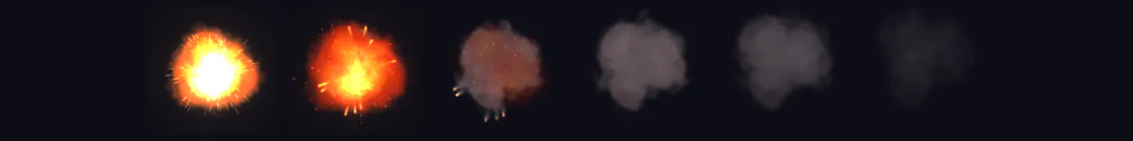 Midair Fireball Explosion at 8 moments, from 0 s to 1.22 s