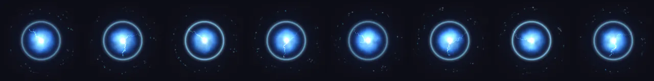 Orbe de Energia Brilhante em 8 momentos, de 0 s a 1.75 s