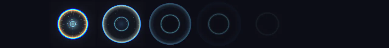 Anel de Onda de Choque em 8 momentos, de 0 s a 0.88 s