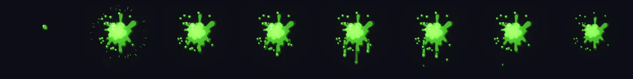 Slime Wall Splat at 8 moments, from 0 s to 1.93 s