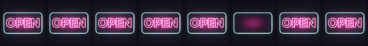 Letreiro de Neon Piscando em 8 momentos, de 0 s a 2.1 s