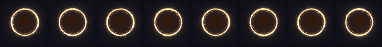 Anel de Portal com Faíscas em 8 momentos, de 0 s a 1.75 s