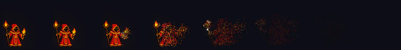 0秒から2.36秒までのキャラクターが灰になるの8コマ