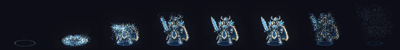 Personagem se Materializa em 8 momentos, de 0 s a 2.98 s