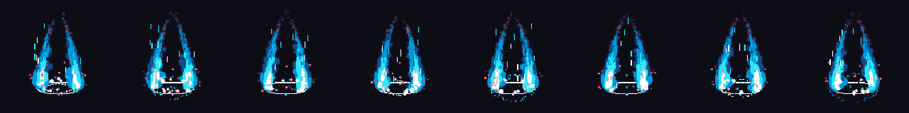 Pixel Art Aura at 8 moments, from 0 s to 1.05 s