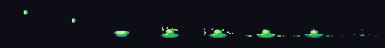 Pixel Slime Splat at 8 moments, from 0 s to 1.31 s