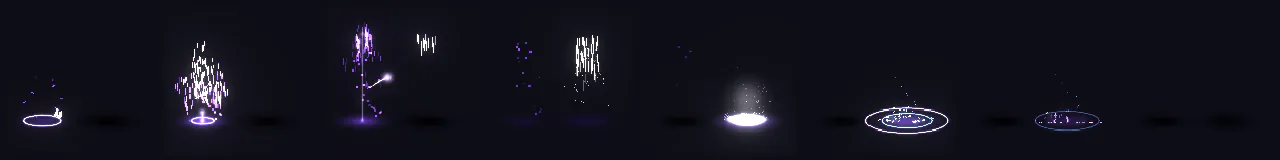 Pixel Art Blink Teleport at 8 moments, from 0.11 s to 1.69 s