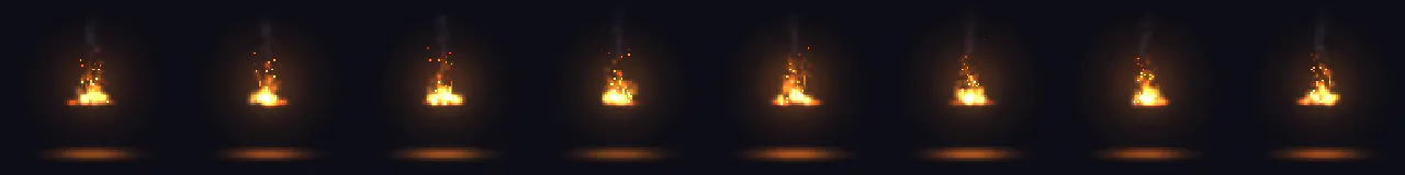 Pixel Art Brazier Loop at 8 moments, from 0 s to 1.75 s
