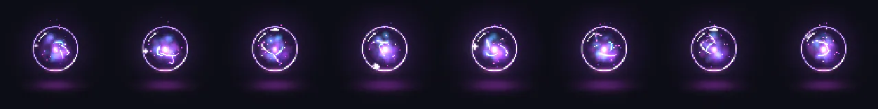 Pixel Art Crystal Ball Vision at 8 moments, from 0 s to 2.8 s