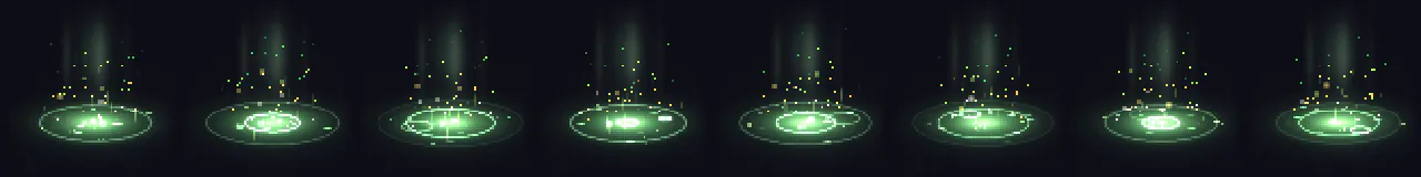 Pixel Art Healing Spring at 8 moments, from 0 s to 2.63 s
