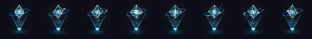 Pixel Art Hologram Projection at 8 moments, from 0 s to 3.5 s