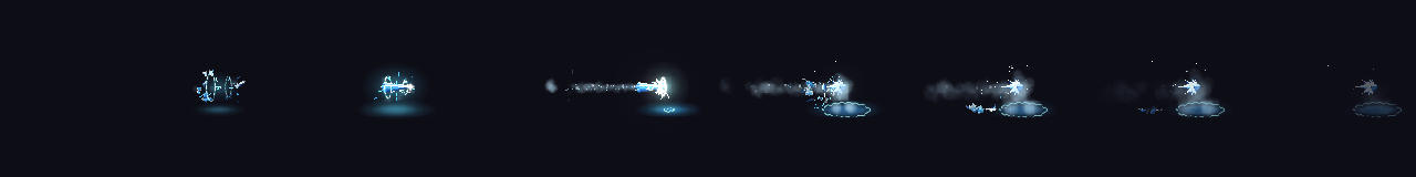 Pixel Art Ice Lance at 8 moments, from 0 s to 2.45 s