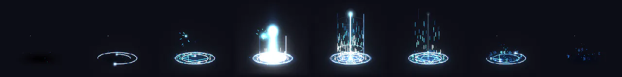 Pixel Art Magic Circle Cast at 8 moments, from 0 s to 3.5 s