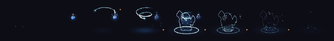 Pixel Art Mana Potion Drink at 8 moments, from 0 s to 2.63 s