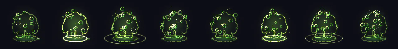 Pixel Art Poison Status at 8 moments, from 0 s to 2.63 s
