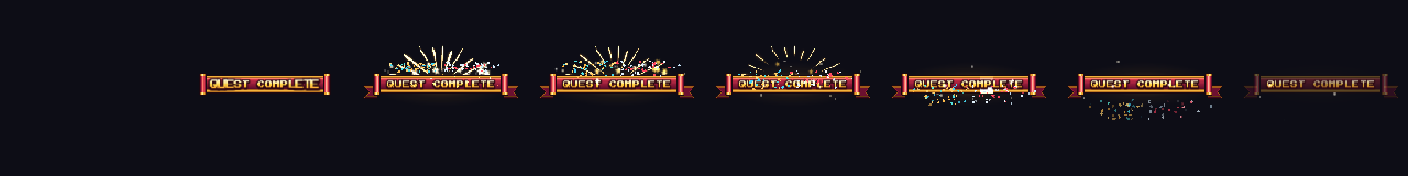 Pixel Art Quest Complete Banner at 8 moments, from 0 s to 2.98 s