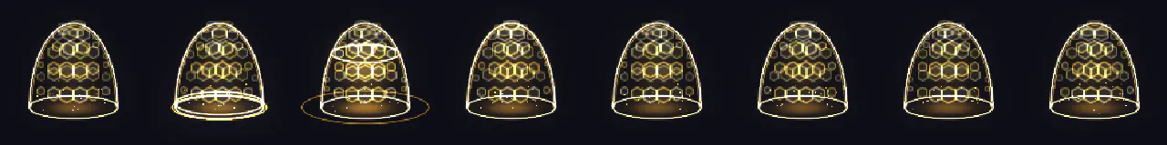 Pixel Art Shield Buff Aura at 8 moments, from 0 s to 2.63 s