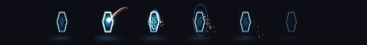 Pixel Art Shield Parry at 8 moments, from 0 s to 1.14 s
