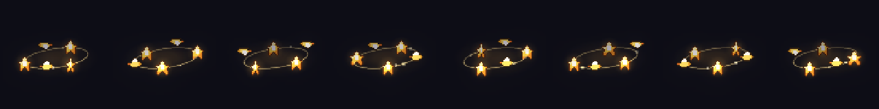 Pixel Art Stun Stars at 8 moments, from 0 s to 1.58 s