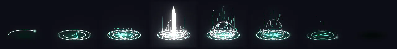 Pixel Art Summon Circle at 8 moments, from 0.23 s to 3.38 s