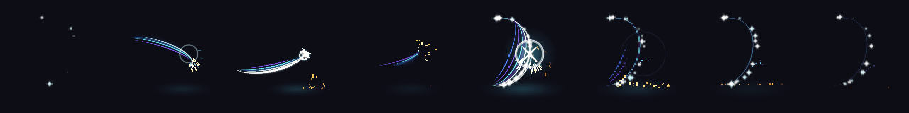 Pixel Art Sword Slash Combo at 8 moments, from 0 s to 1.49 s