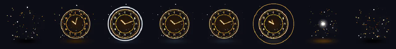 Pixel Art Time Stop at 8 moments, from 0 s to 2.8 s