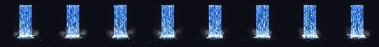Pixel Art Waterfall Loop at 8 moments, from 0 s to 1.75 s
