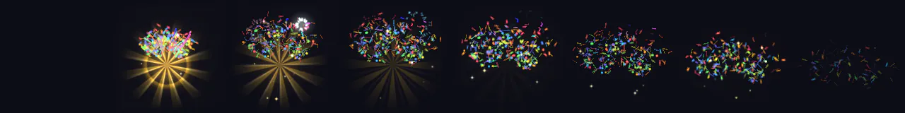 Congratulations Confetti Burst at 8 moments, from 0 s to 2.28 s