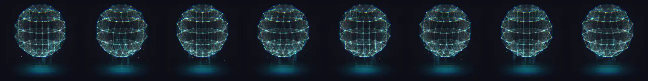 Globo de Dados Holográfico em 8 momentos, de 0 s a 7 s