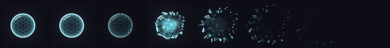 Escudo de Cristal Quebrado em 8 momentos, de 0 s a 1.58 s