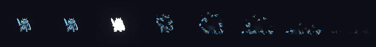 Estilhaço na Morte do Sprite em 8 momentos, de 0 s a 1.66 s