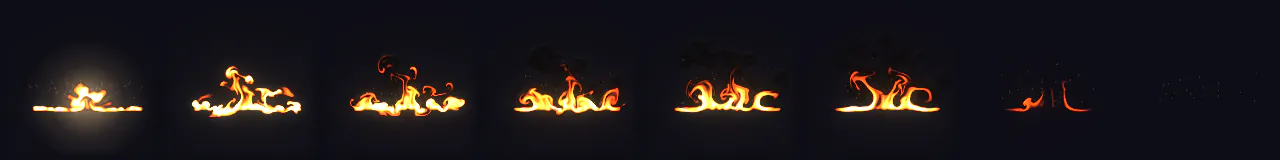 Napalm Firestorm at 8 moments, from 0.2 s to 3 s