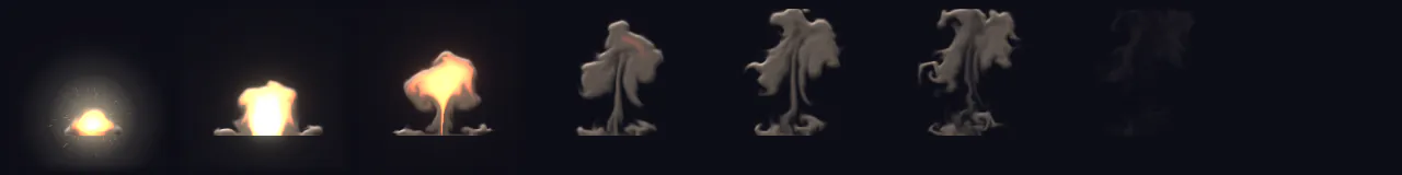 Nuke Mushroom Cloud at 8 moments, from 0.25 s to 3.75 s