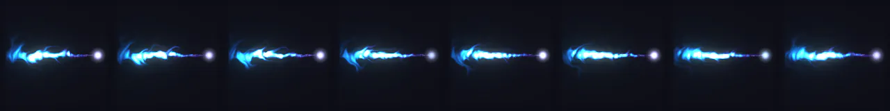 Plasma Engine Exhaust at 8 moments, from 0 s to 1.31 s