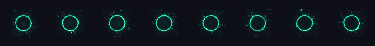 Emerald Magic Portal at 8 moments, from 0 s to 2.63 s