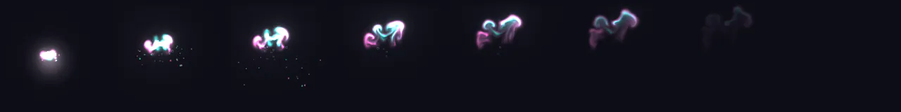 Vapor de poción en 8 momentos, de 0.14 s a 2.06 s