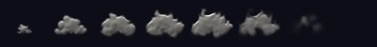 Smoke Screen Grenade at 8 moments, from 0.25 s to 3.75 s