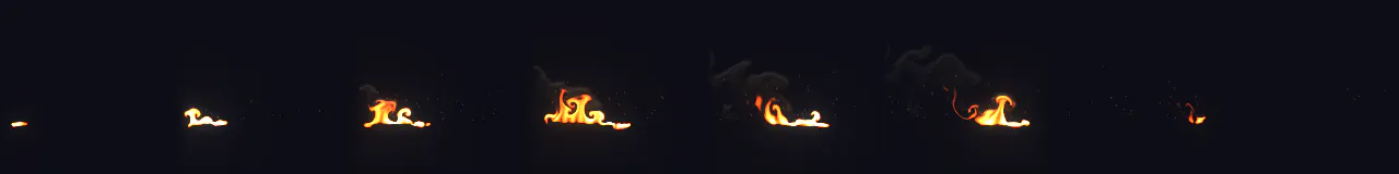 0.28秒から4.22秒までの広がる山火事の8コマ